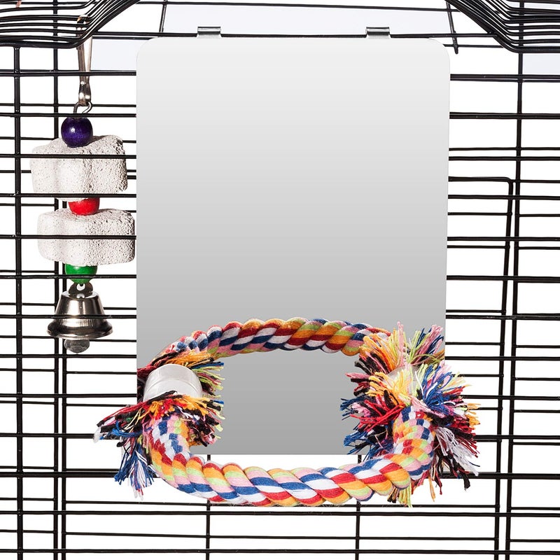 Colorday 7" Bird Mirror with Rope Perch, Bird Swing, Parrot Cage Toys for Parakeet African Grey Conure Cockatiel Lovebird Finch Canarie, Medium - Image 4